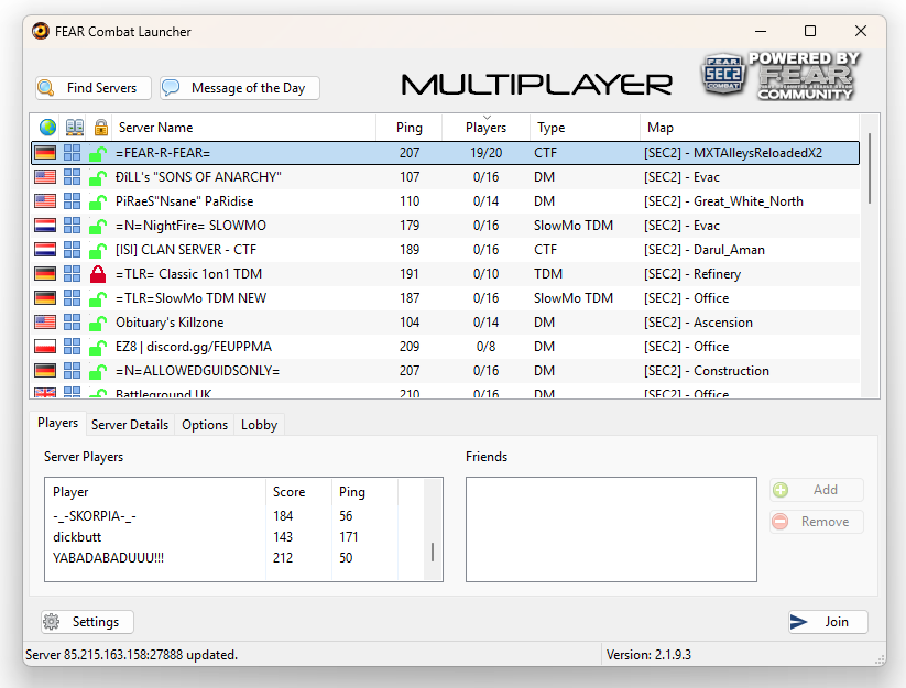 FEAR Launcher Main window